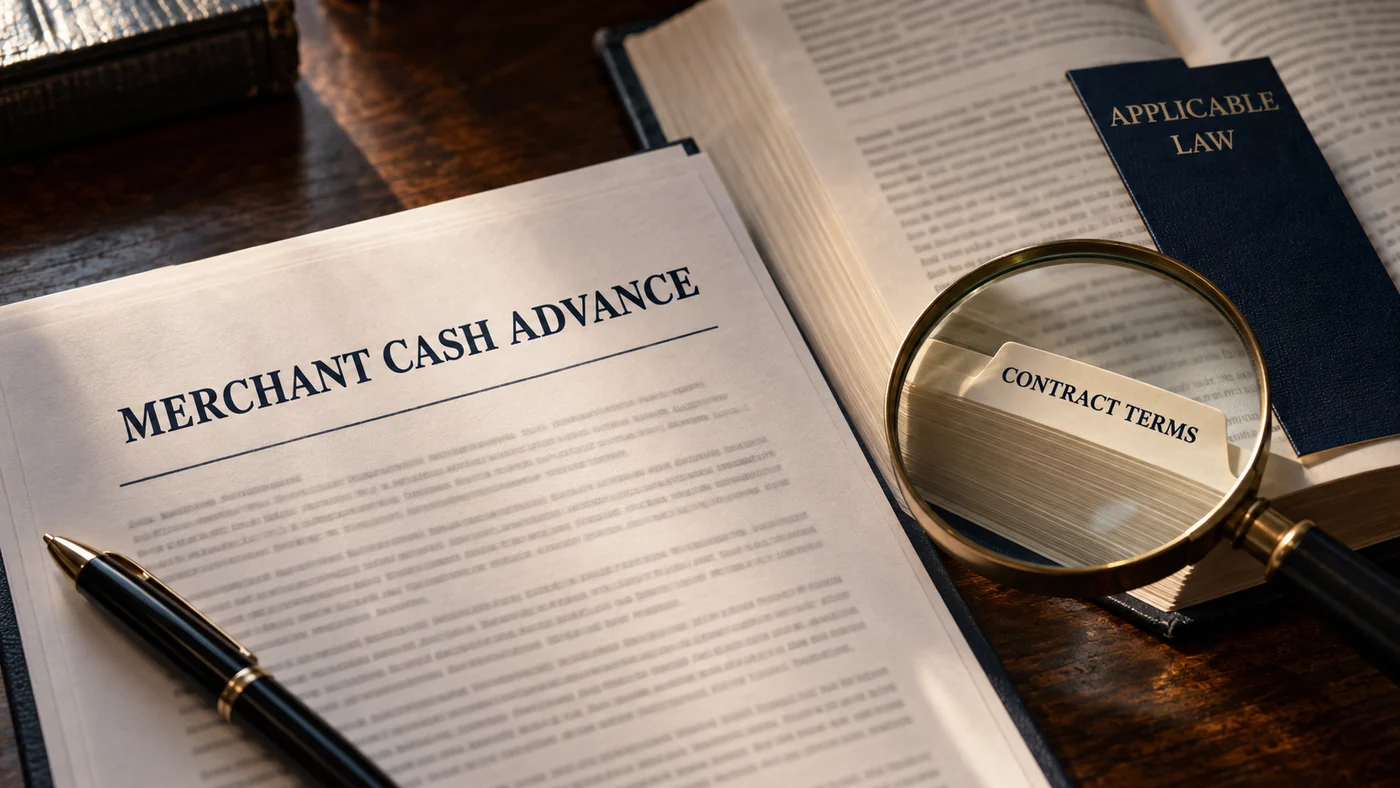 MCA agreement reviewed alongside applicable law and contract terms.