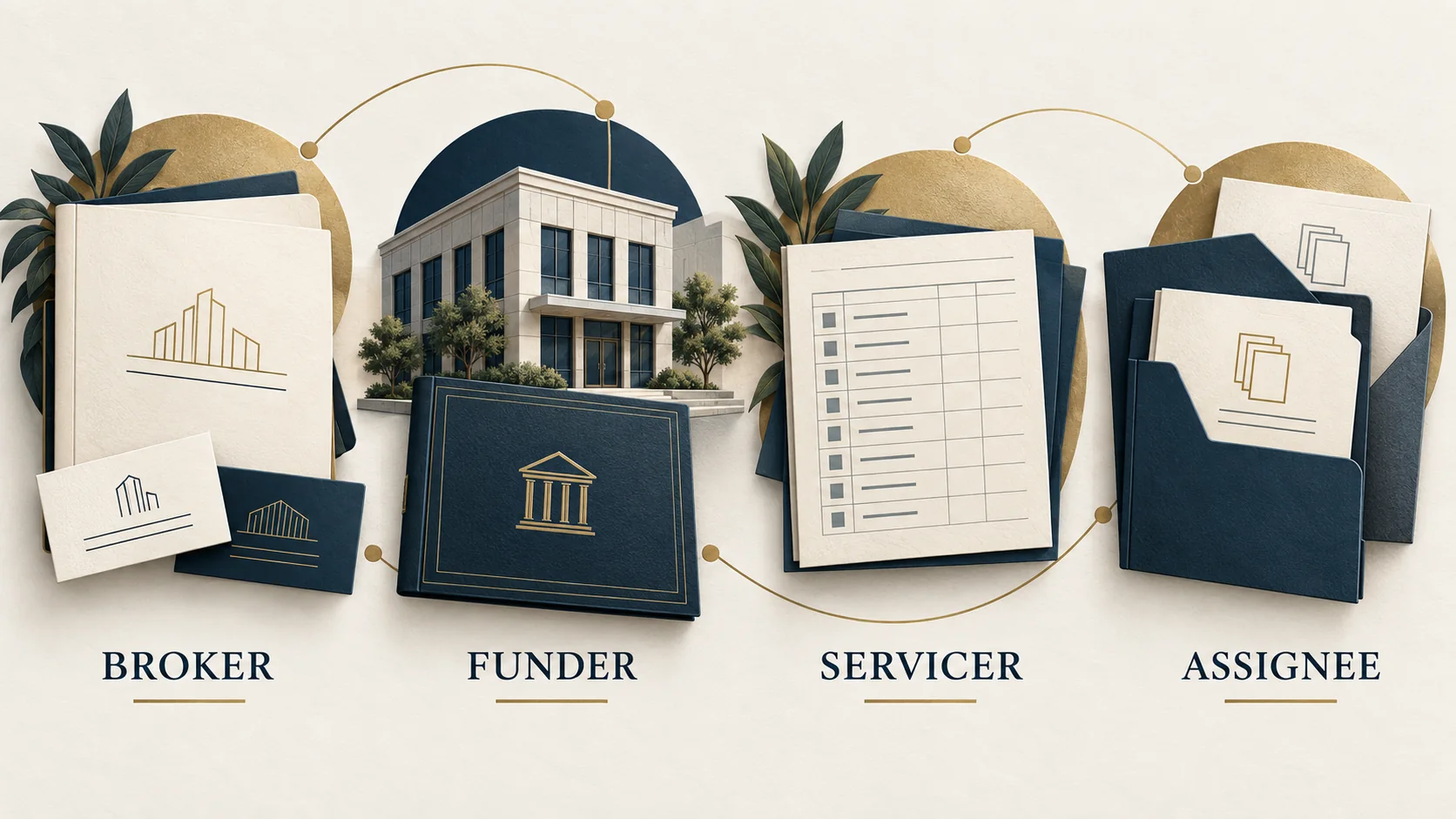 Illustration of the broker, funder, servicer and assignee roles in a merchant cash advance.